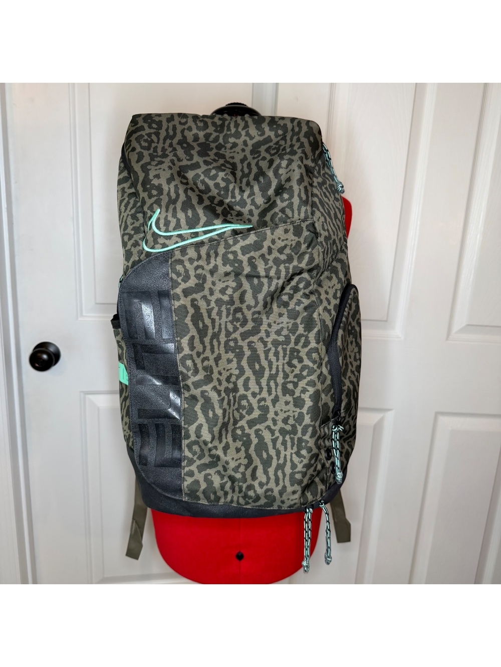 Nike Hoops Elite Pro Basketball Backpack Olive Green Teal Black Leopard Print
